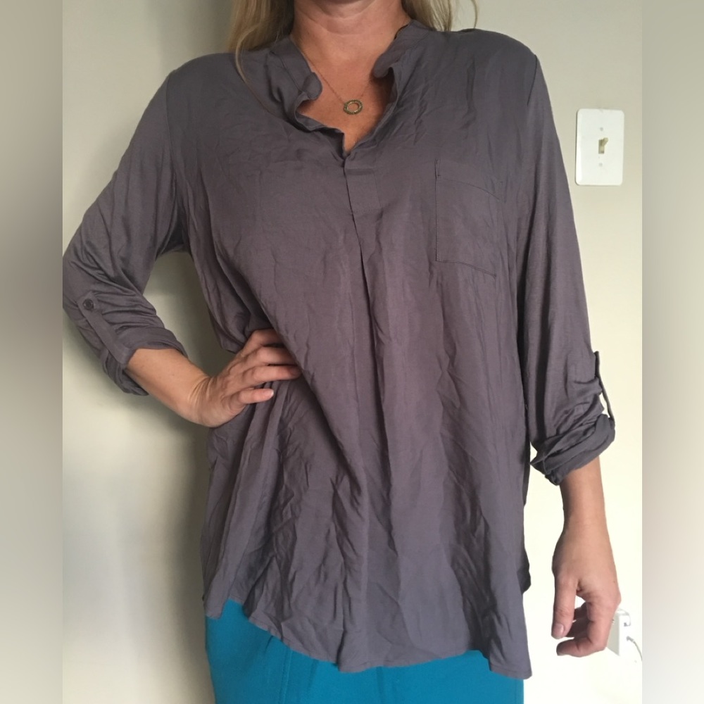 NWT Pleione Gray Utility Blouse